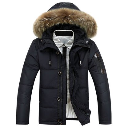 Eddie - Modern men's coat with hood trimmed with fur