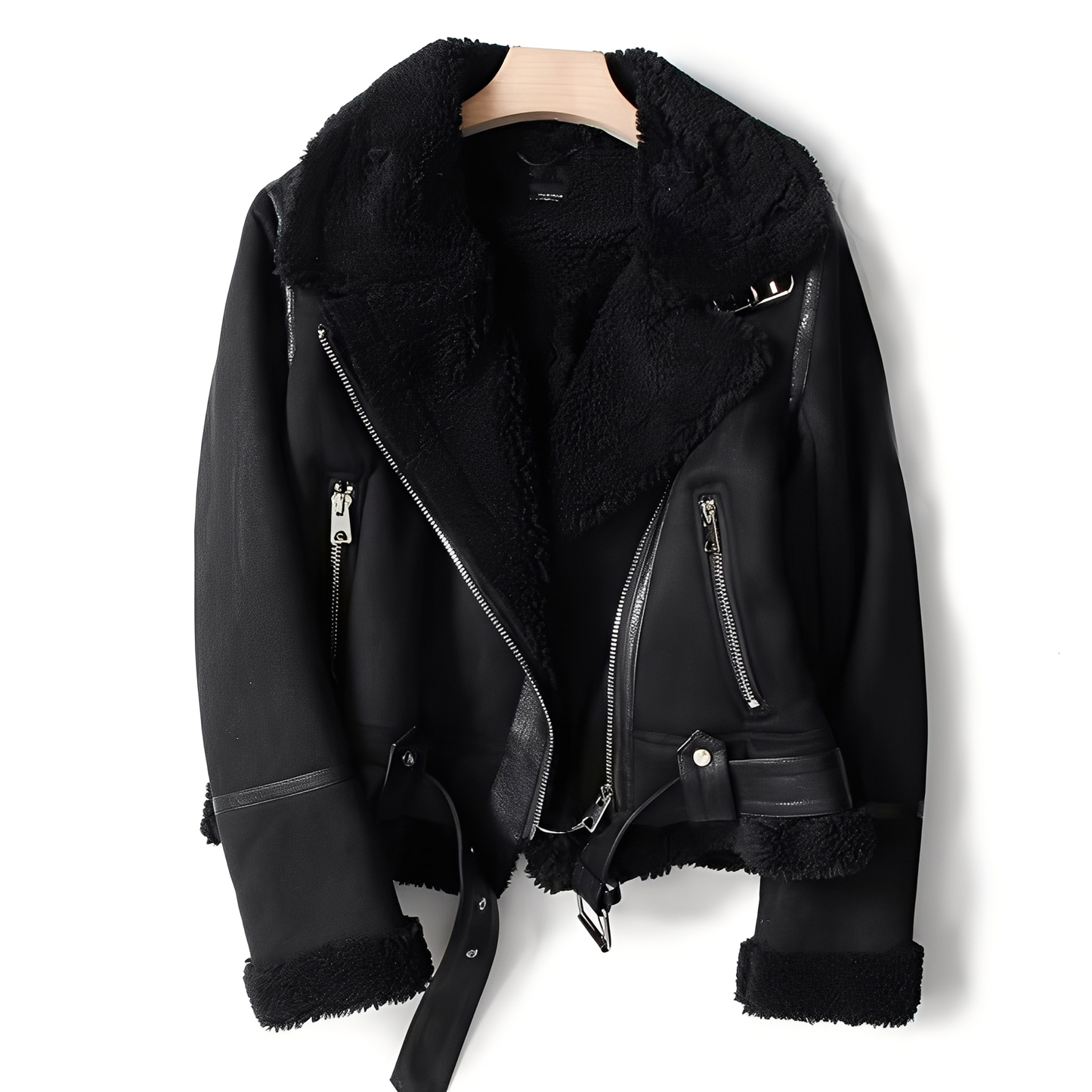 Marianne - Blouson en cuir suédé chic avec ceinture pour femmes