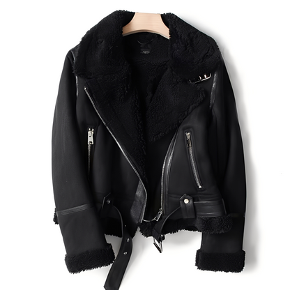 Marianne - Blouson en cuir suédé chic avec ceinture pour femmes