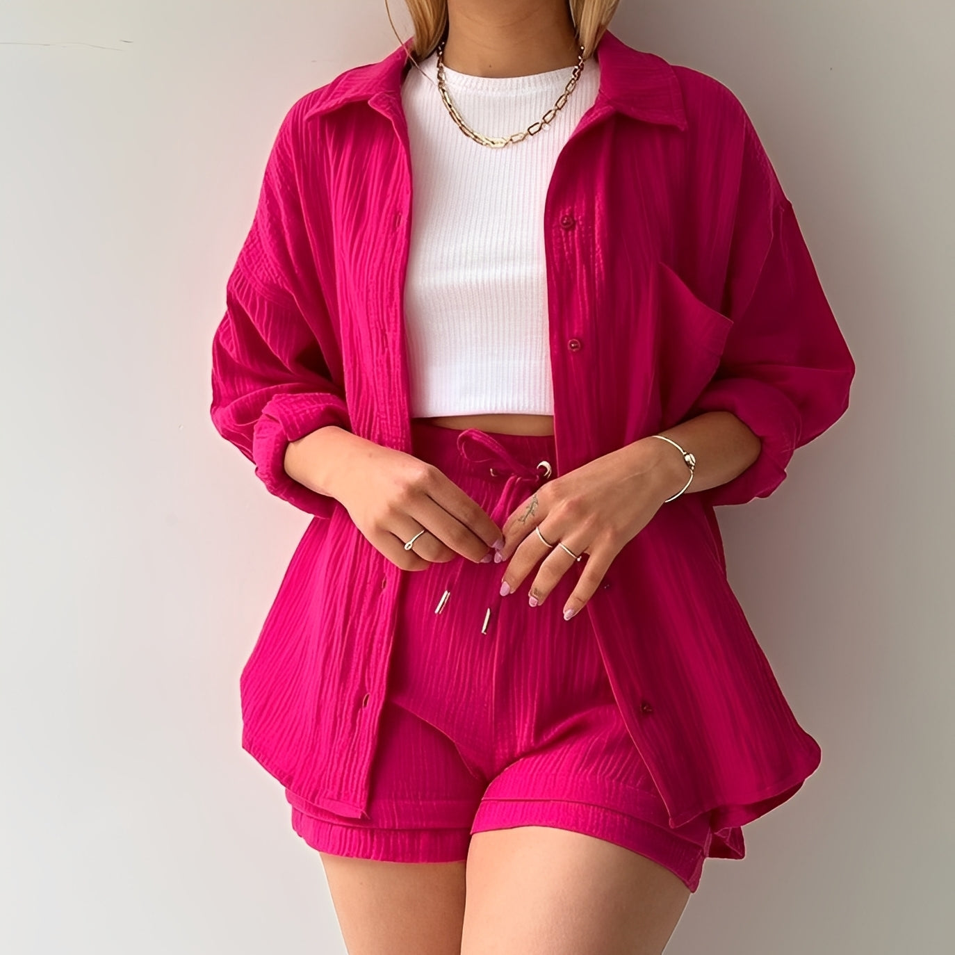 Julia - Ensemble relax avec col à revers et taille haute pour femmes