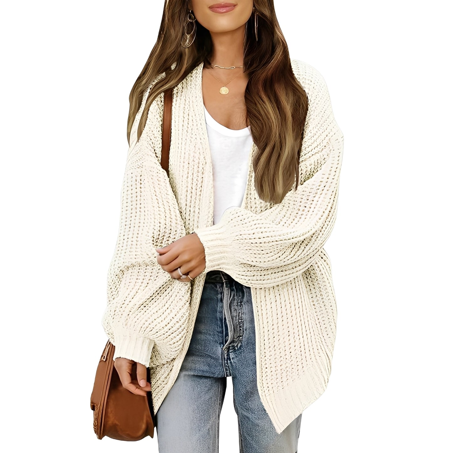 Nelly - Weit geschnittener, vorne offener Damenstrickjacke