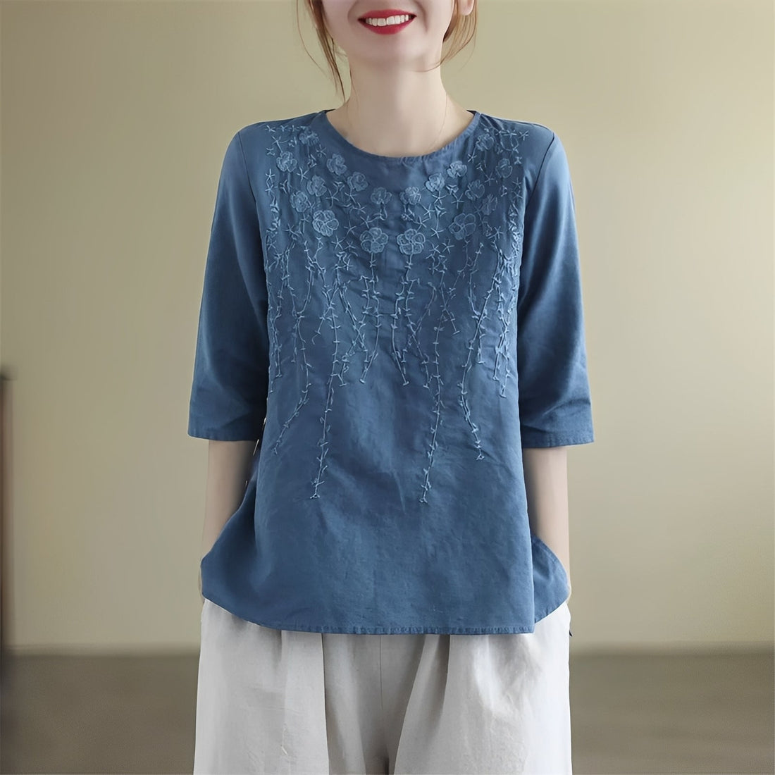 Amelia - Blouses élégantes brodées à manches mi-longues pour femmes