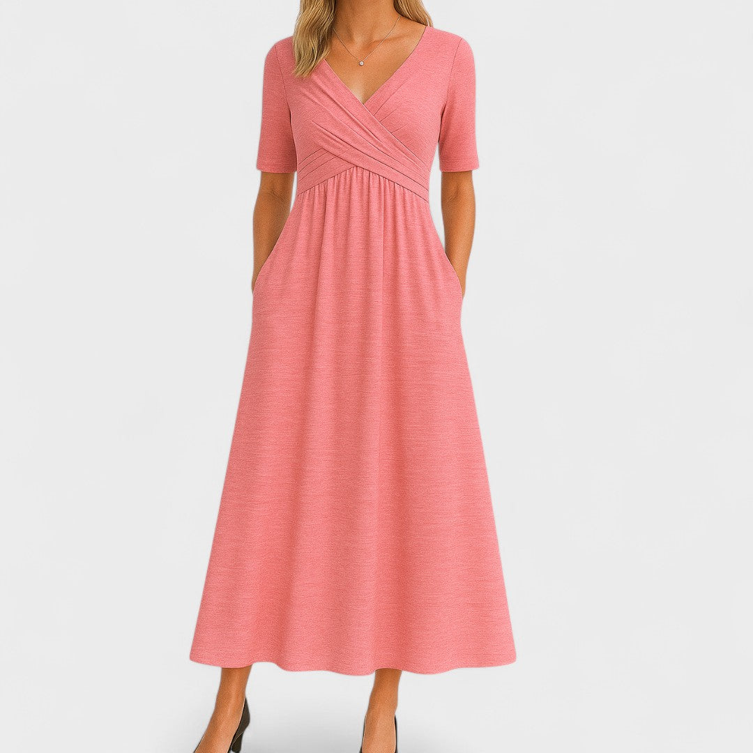 Riley – Robe Midi Sophistiquée avec Col en Surplice