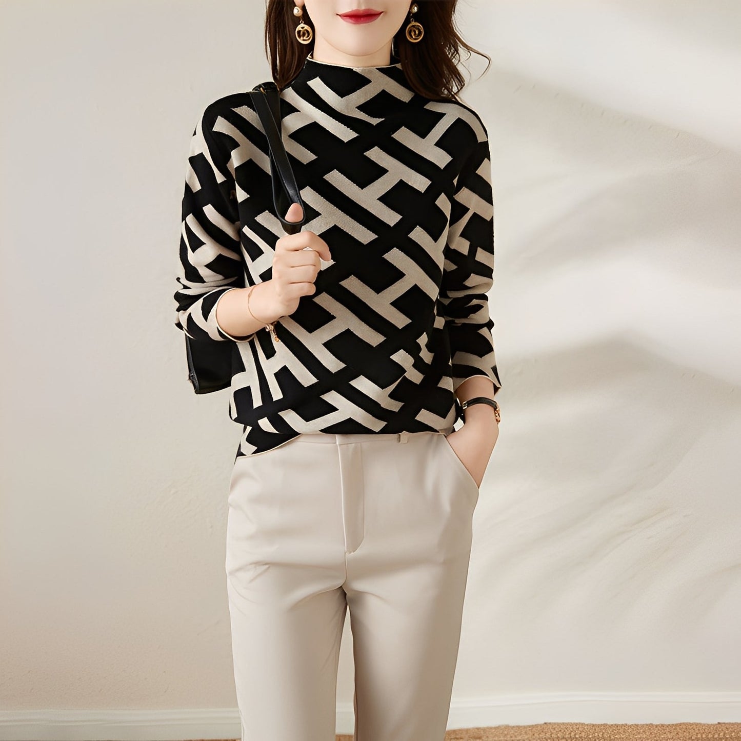 Eleanor - T-shirt à manches longues tricoté avec motif pour femmes