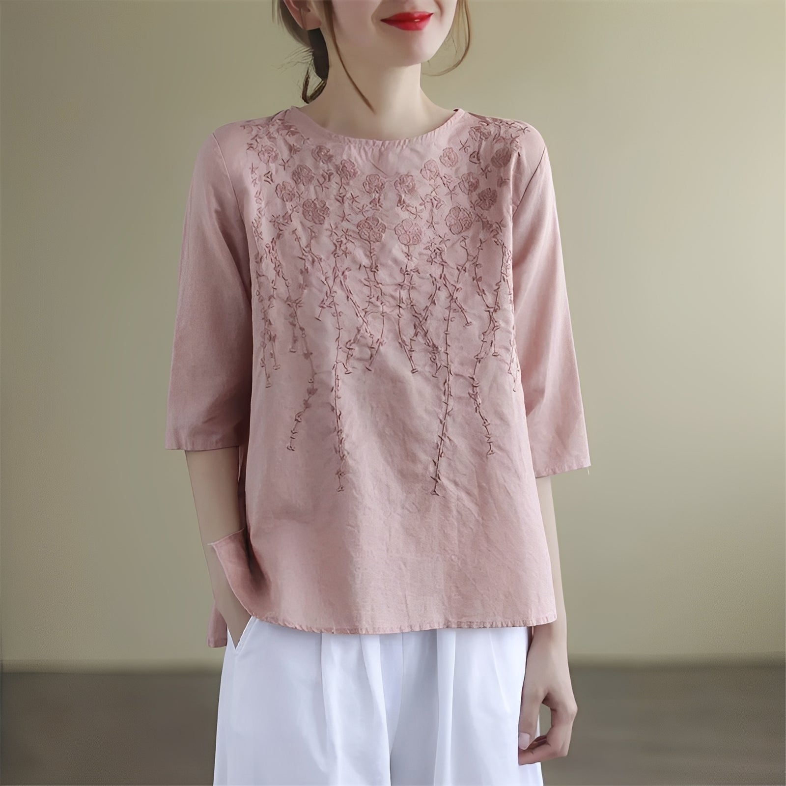Amelia - Blouses élégantes brodées à manches mi-longues pour femmes