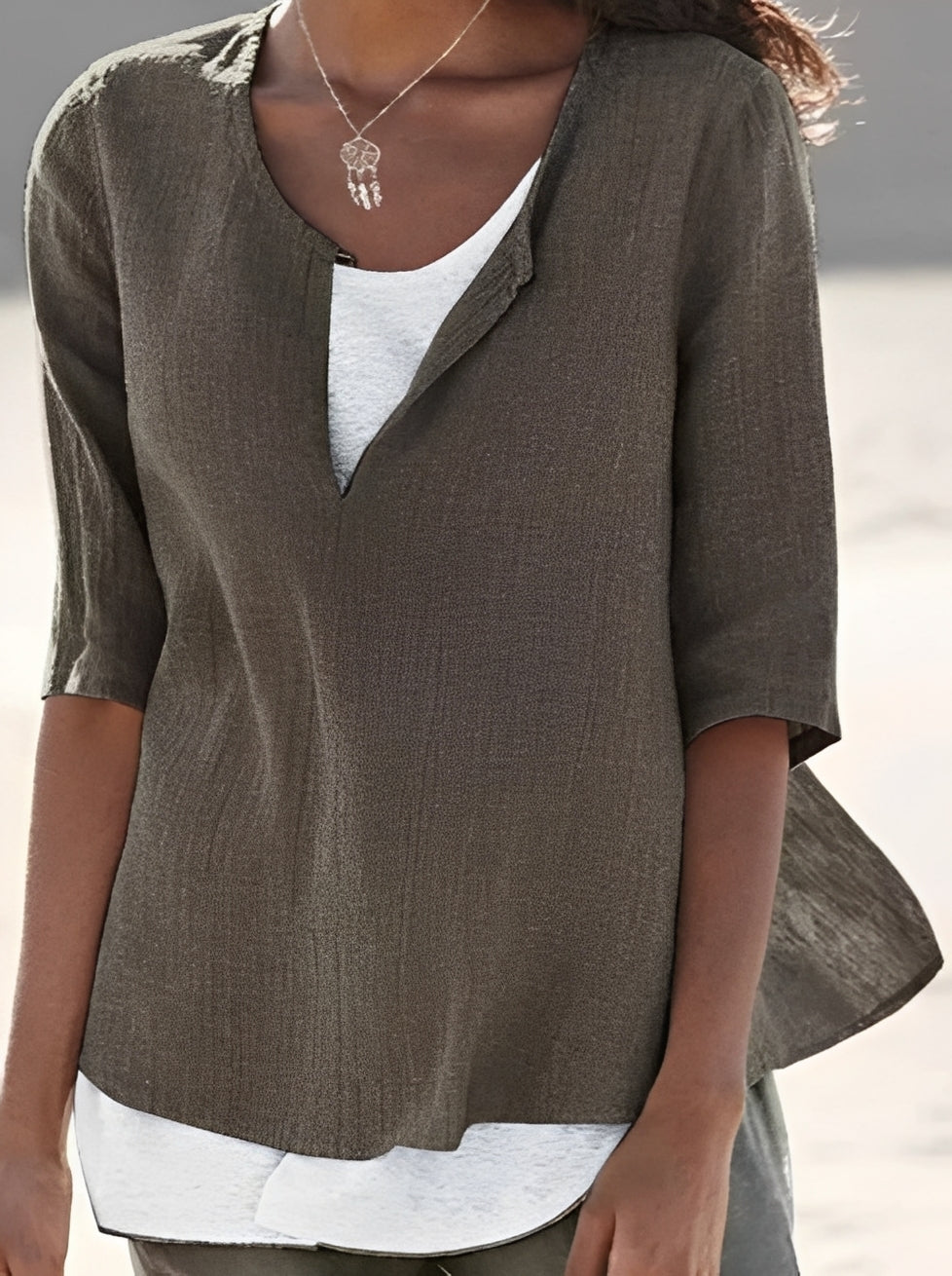 Charlie - Chemise ample décontractée à manches 3/4 pour femmes