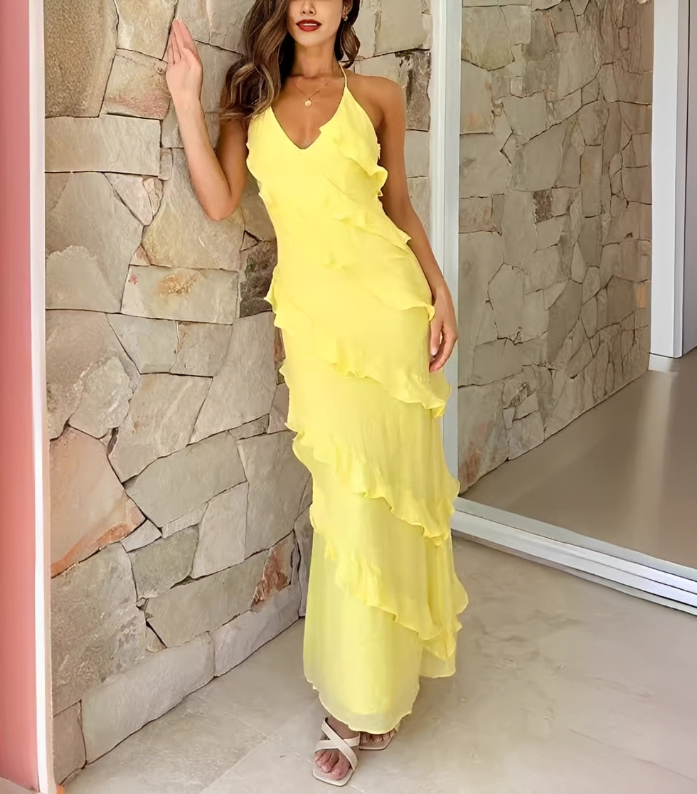 Ashley - Robe Longue à Volants Élégante