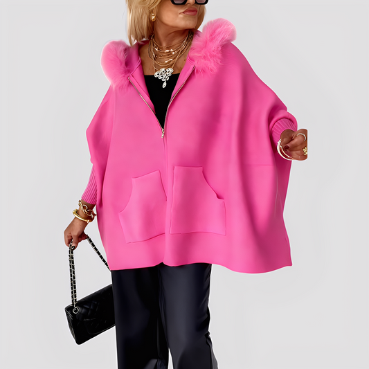 Elvena - Zeitgemäße Jacke aus Kunstpelz mit Kapuze für Damen