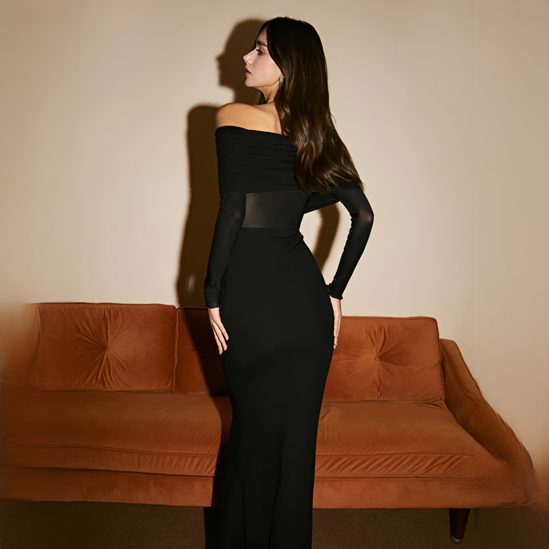 Ermanda - Élégante robe longue épaule nue