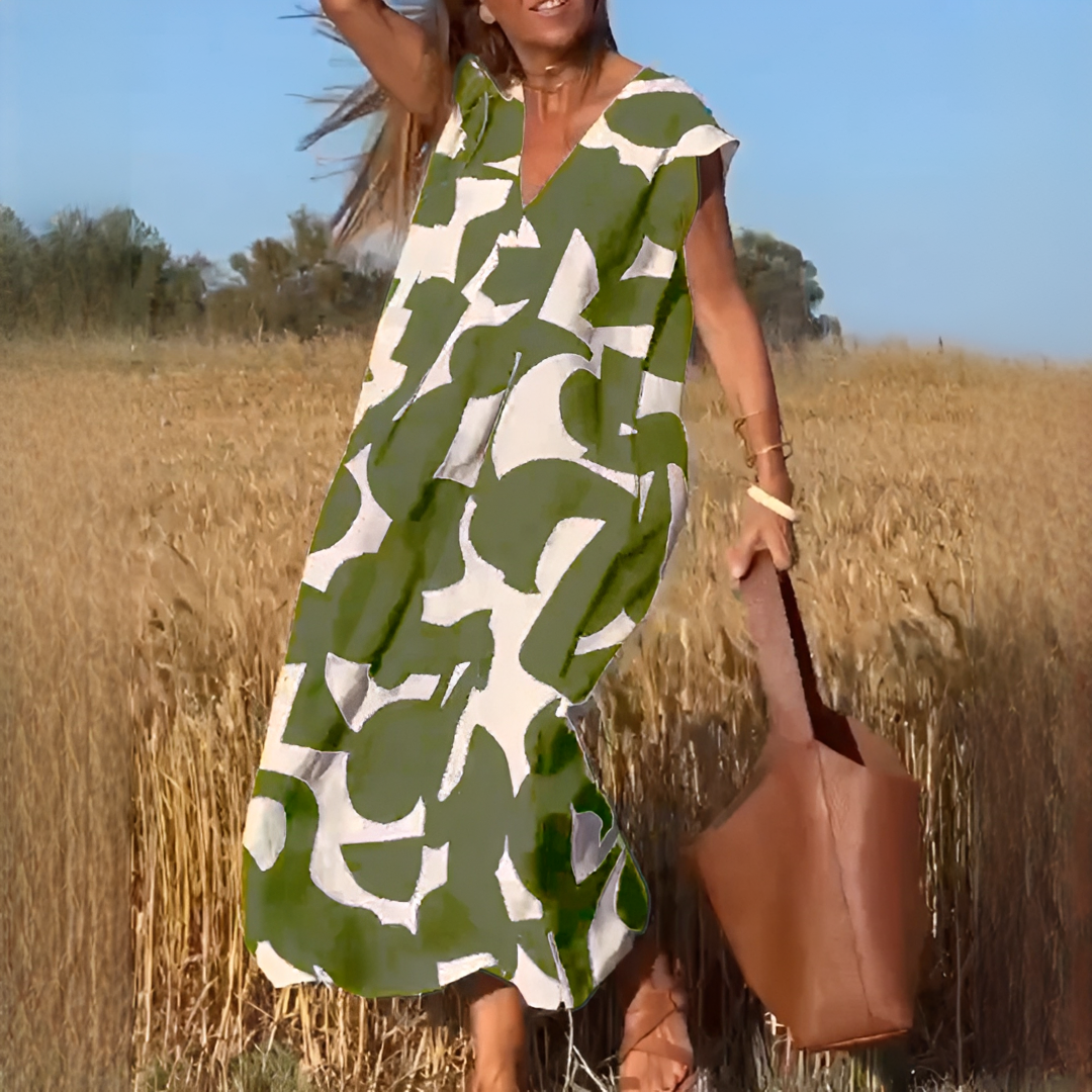 Vicky - Robe Élégante à Col V Coupe Ample