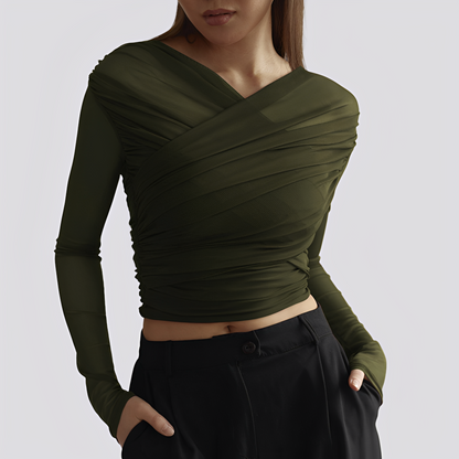 Meghan - Elegant gathered blouse with long sleeves for women