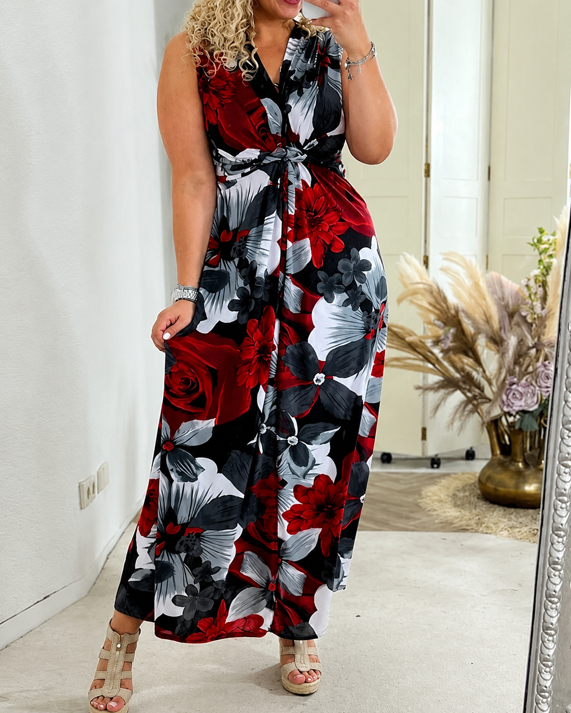 Katrina - Robe Chic Sans Manches à Motif Fleuri
