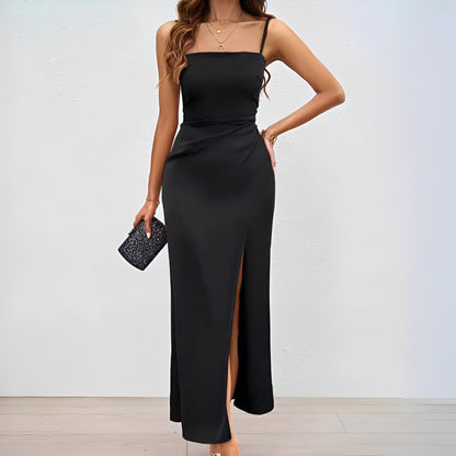 Jacqueline - Robe élégante à fines bretelles avec fente pour femmes
