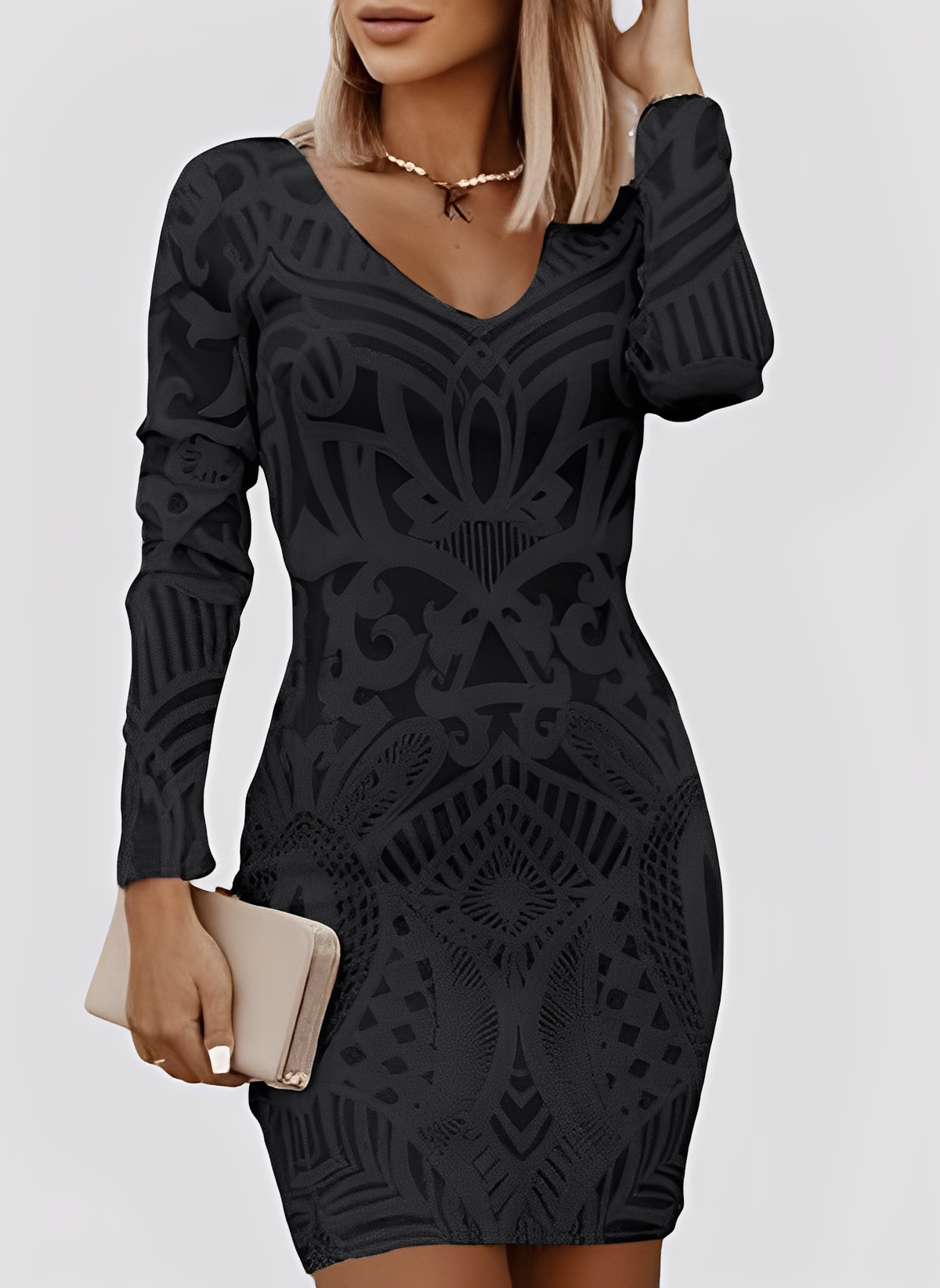 Caitlyn - Longue robe ajustée à manches pour femme élégante