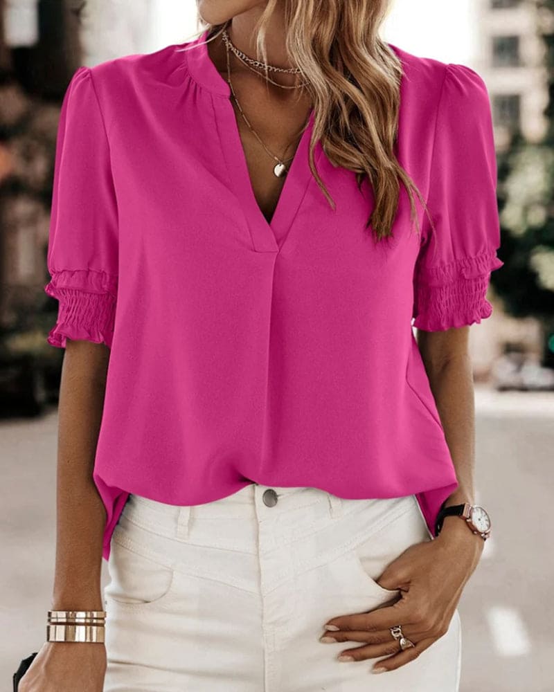 Sophia – Blouse Col V Manches Courtes