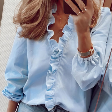Martha - Blouse élégante à volants avec col en V pour femmes