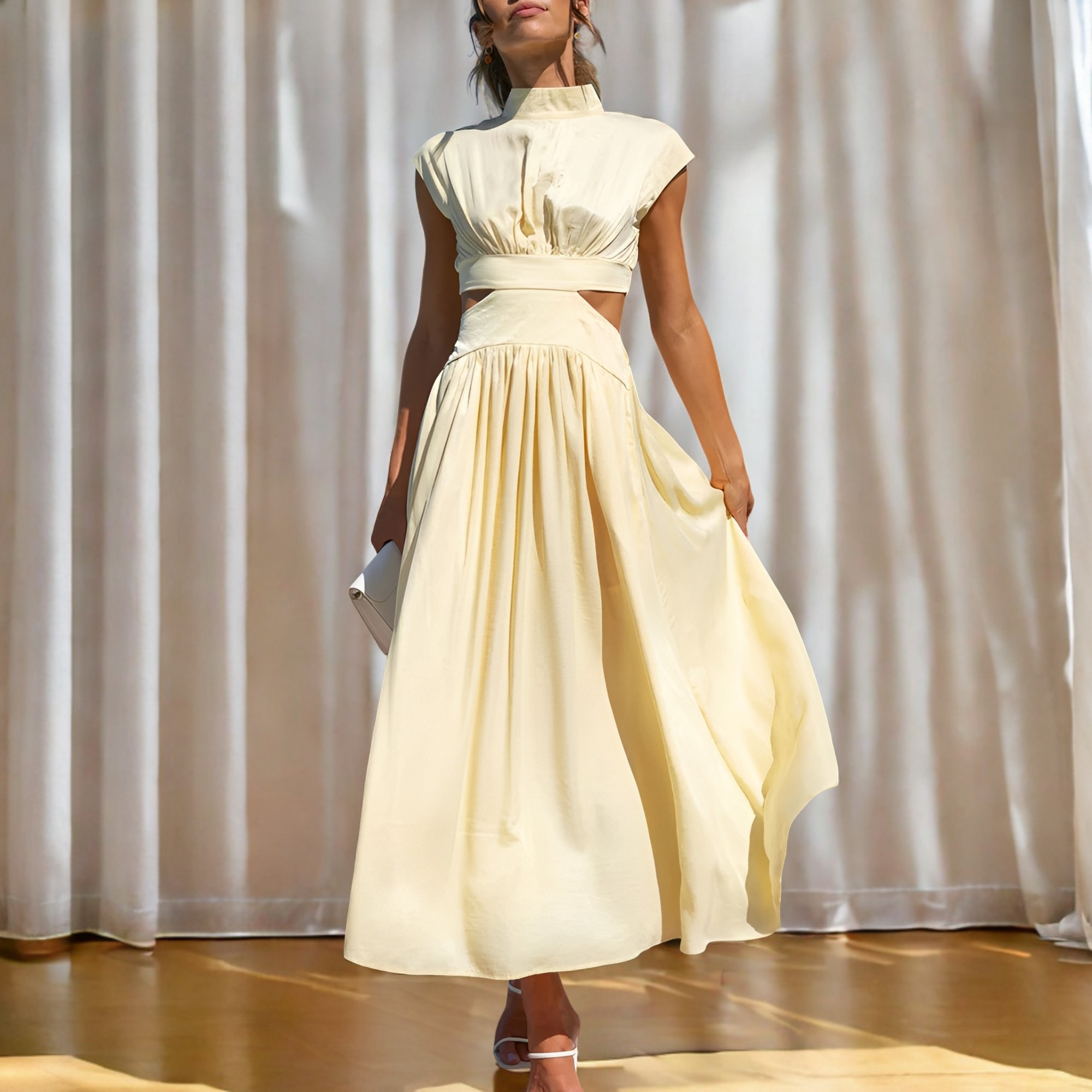 Christina - Robe maxi décontractée avec découpe à la taille pour femmes