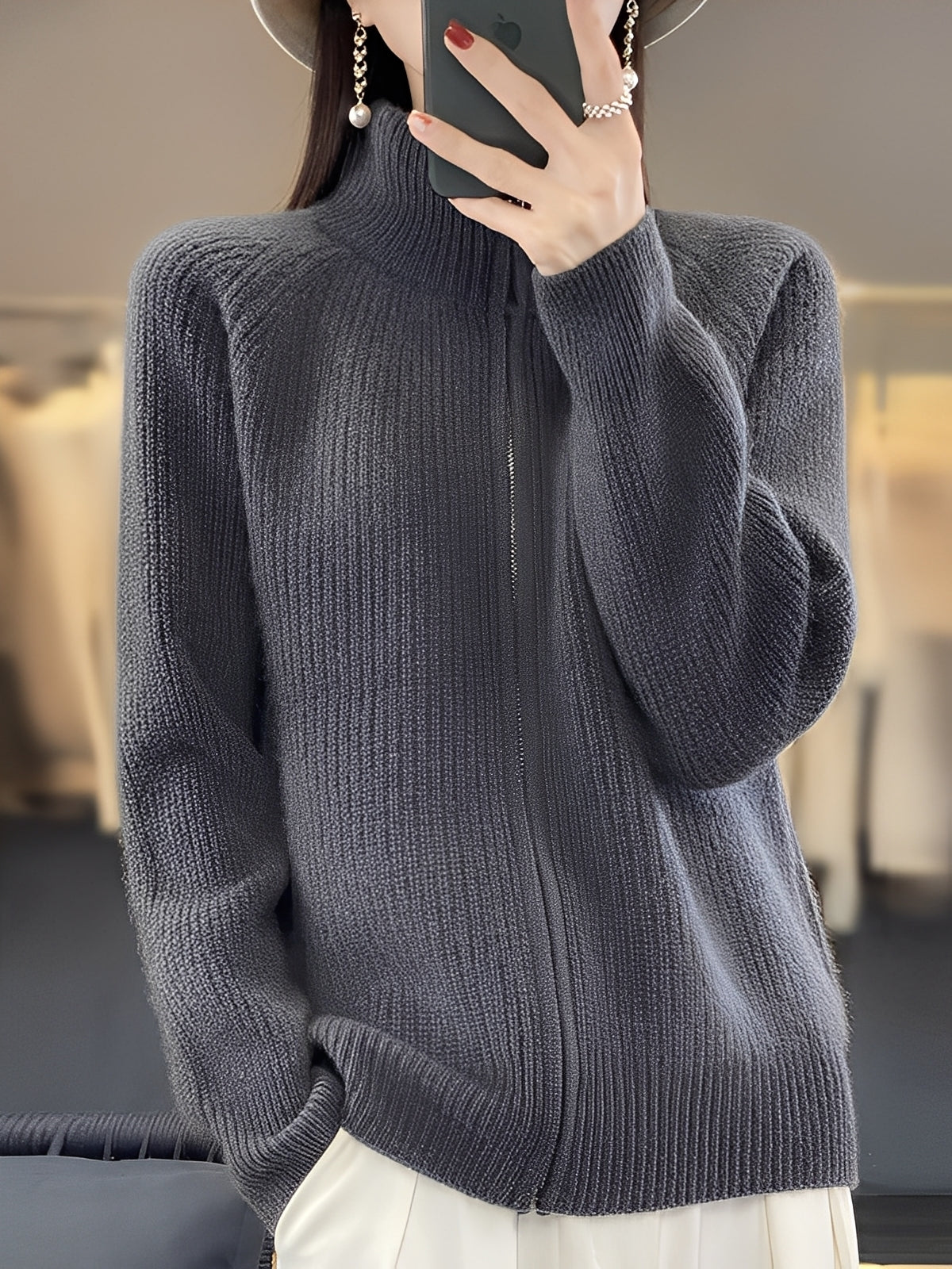 Brylee - Veste en laine contemporaine avec fermeture éclair pour femmes