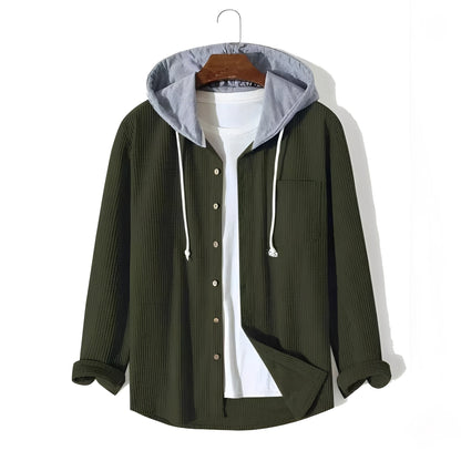 David - Elegant corduroy shirt with hood for men