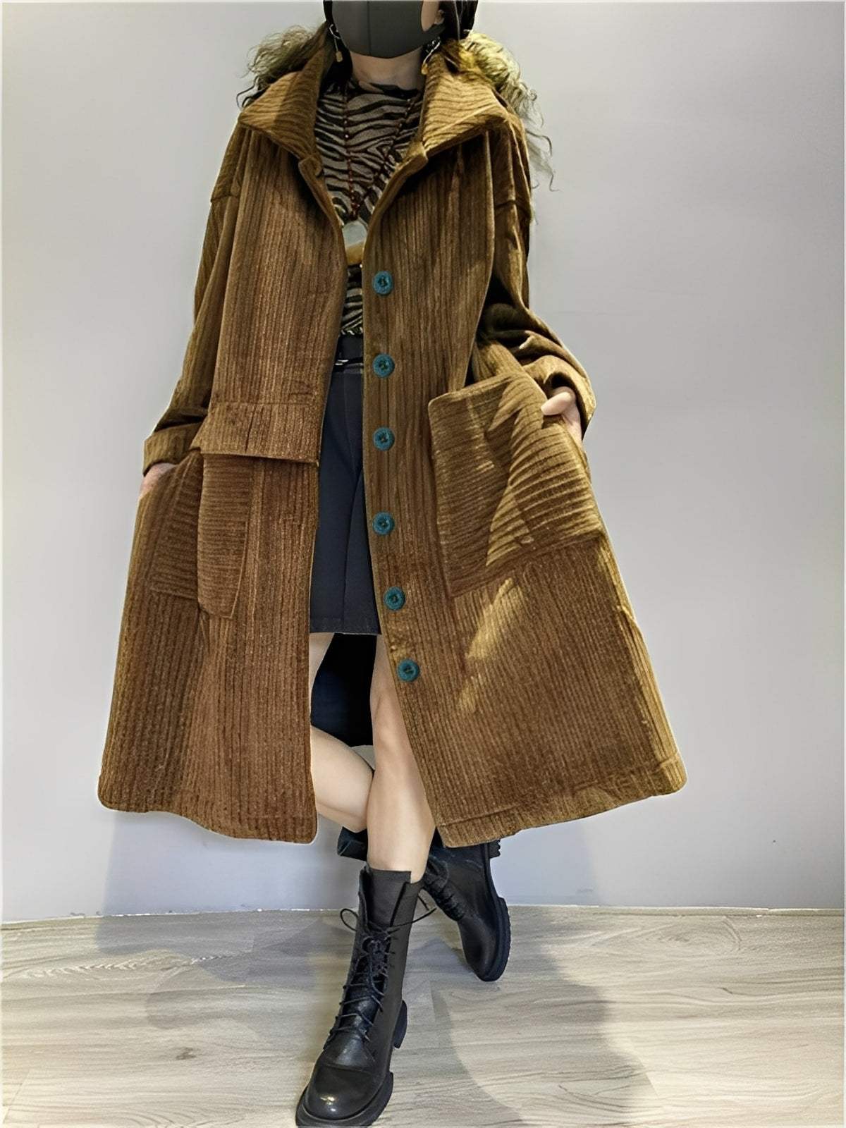 Alethea - Veste longue en velours pour femmes avec poches