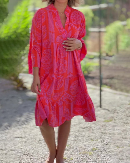 Mia – Robe à manches imprimé boho géométrique