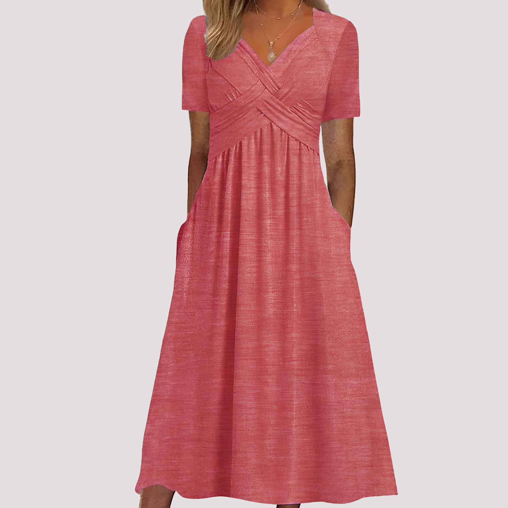 Gabriella - Robe midi élégante avec col en V pour femmes