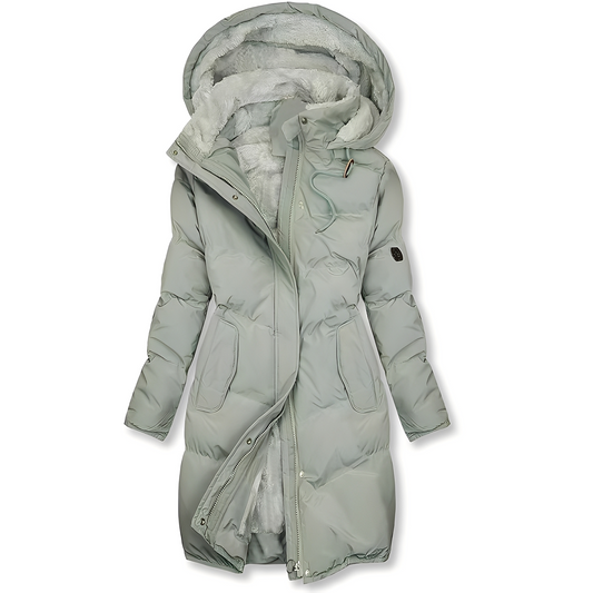 Stephanie - Modern quilted cashmere coat with hood for women