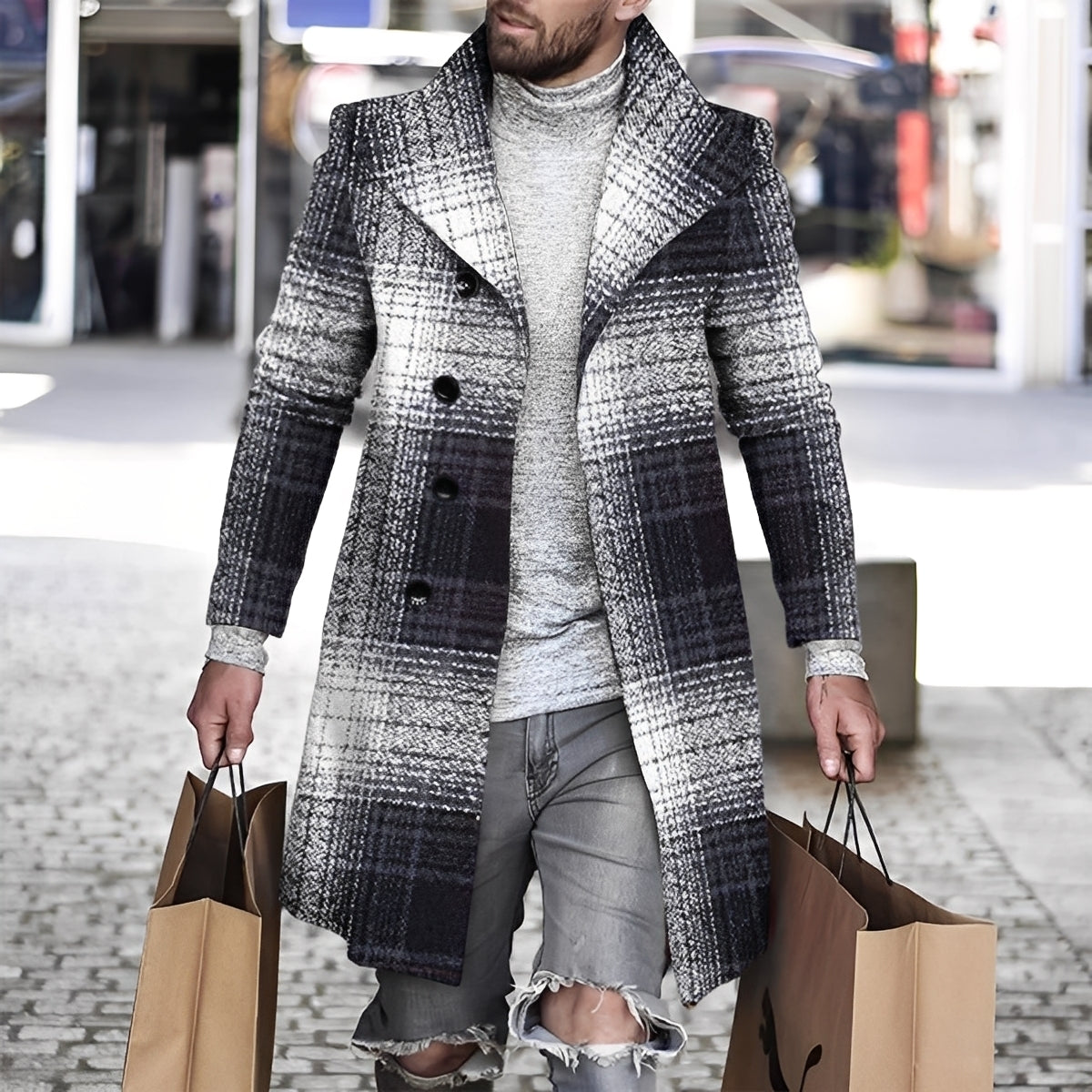 Terry - Manteau élégant en laine à carreaux pour homme