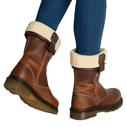 Alexia - Bottes vintage en cuir avec doublure en fourrure pour femmes