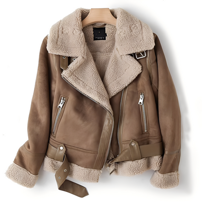 Marianne - Blouson en cuir suédé chic avec ceinture pour femmes