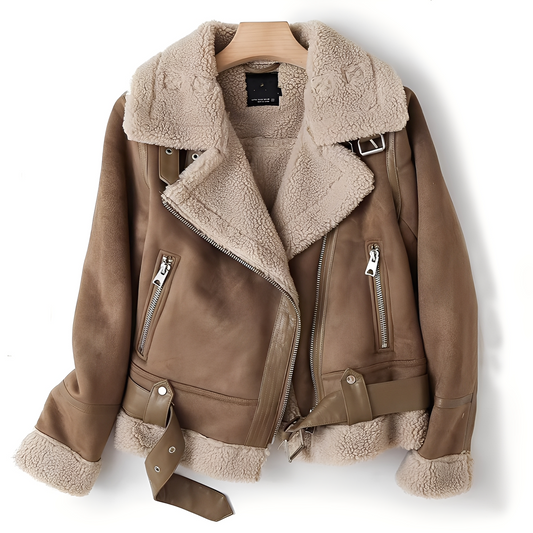 Marianne - Blouson en cuir suédé chic avec ceinture pour femmes