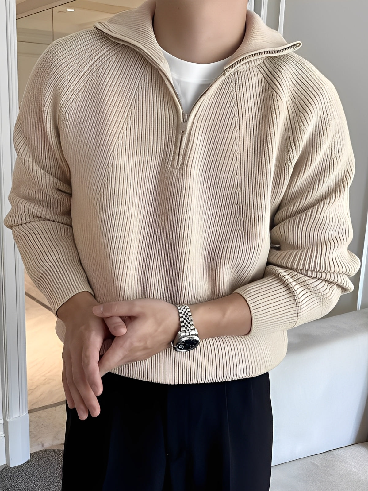 Lucas - Pull élégant en tricot avec demi-zip pour homme