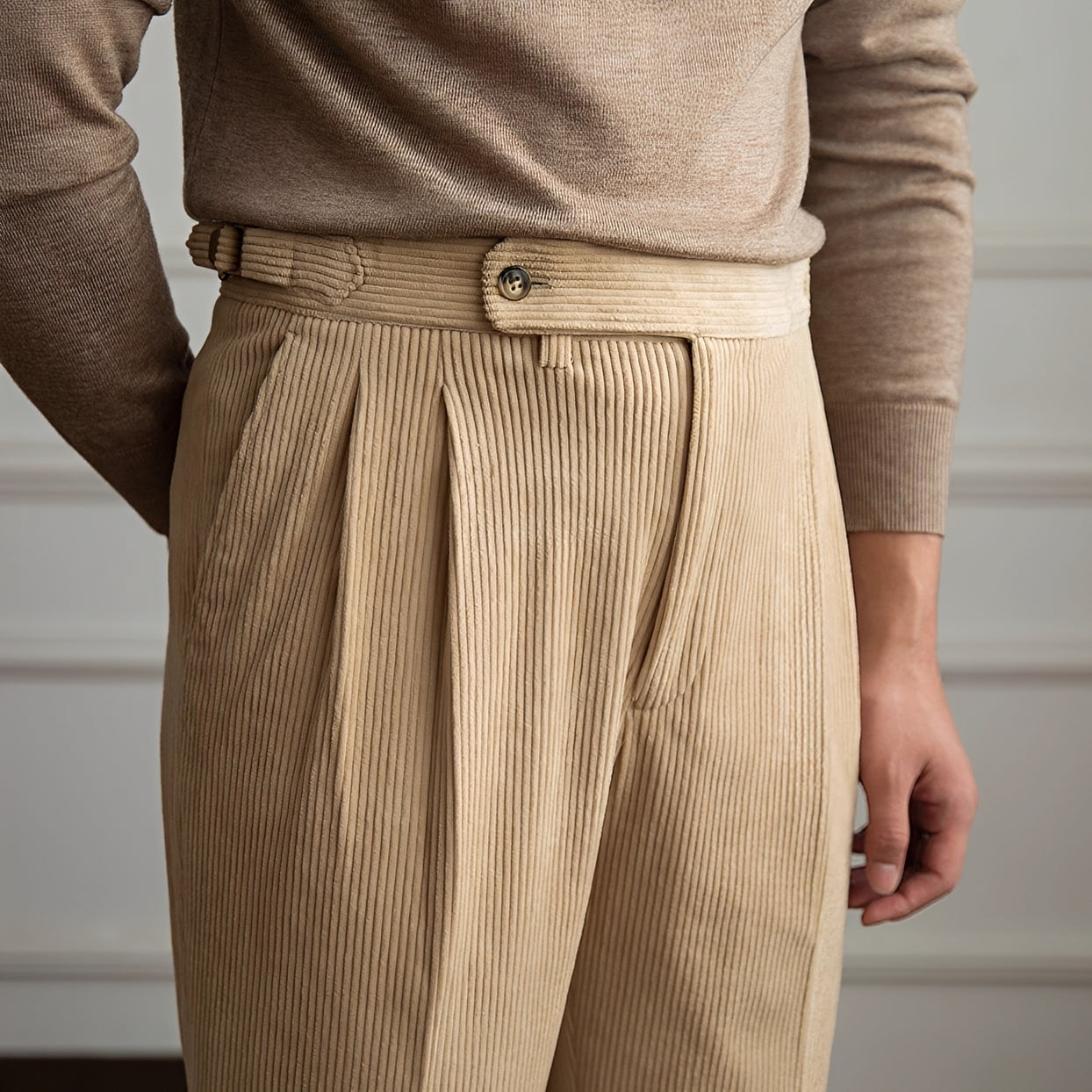 Rafael - Pantalon à Taille Haute en Velours Texturé