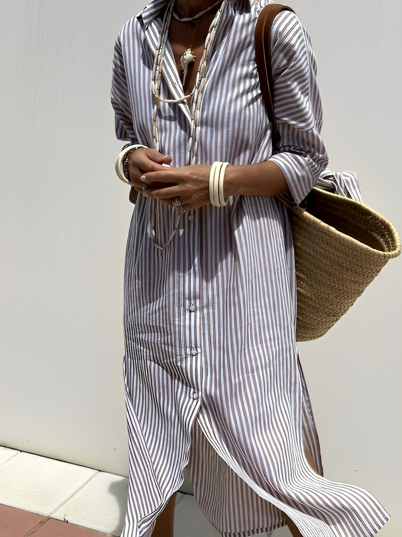 Christel - Robe polo longue à rayures pour femme