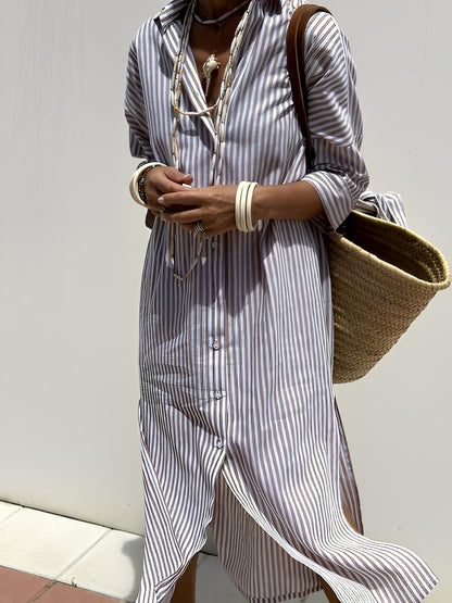 Christel - Robe polo longue à rayures pour femme