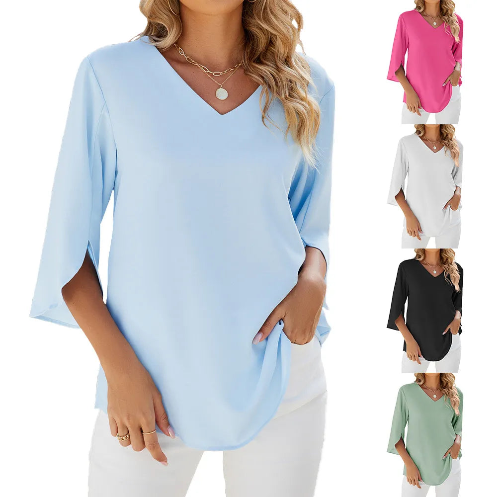 Caetana – Blouse en chiffon avec manches courtes et décolleté en V