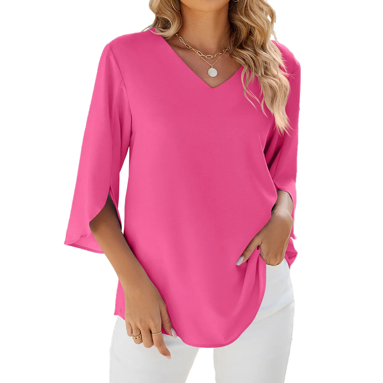 Caetana – Blouse en chiffon avec manches courtes et décolleté en V