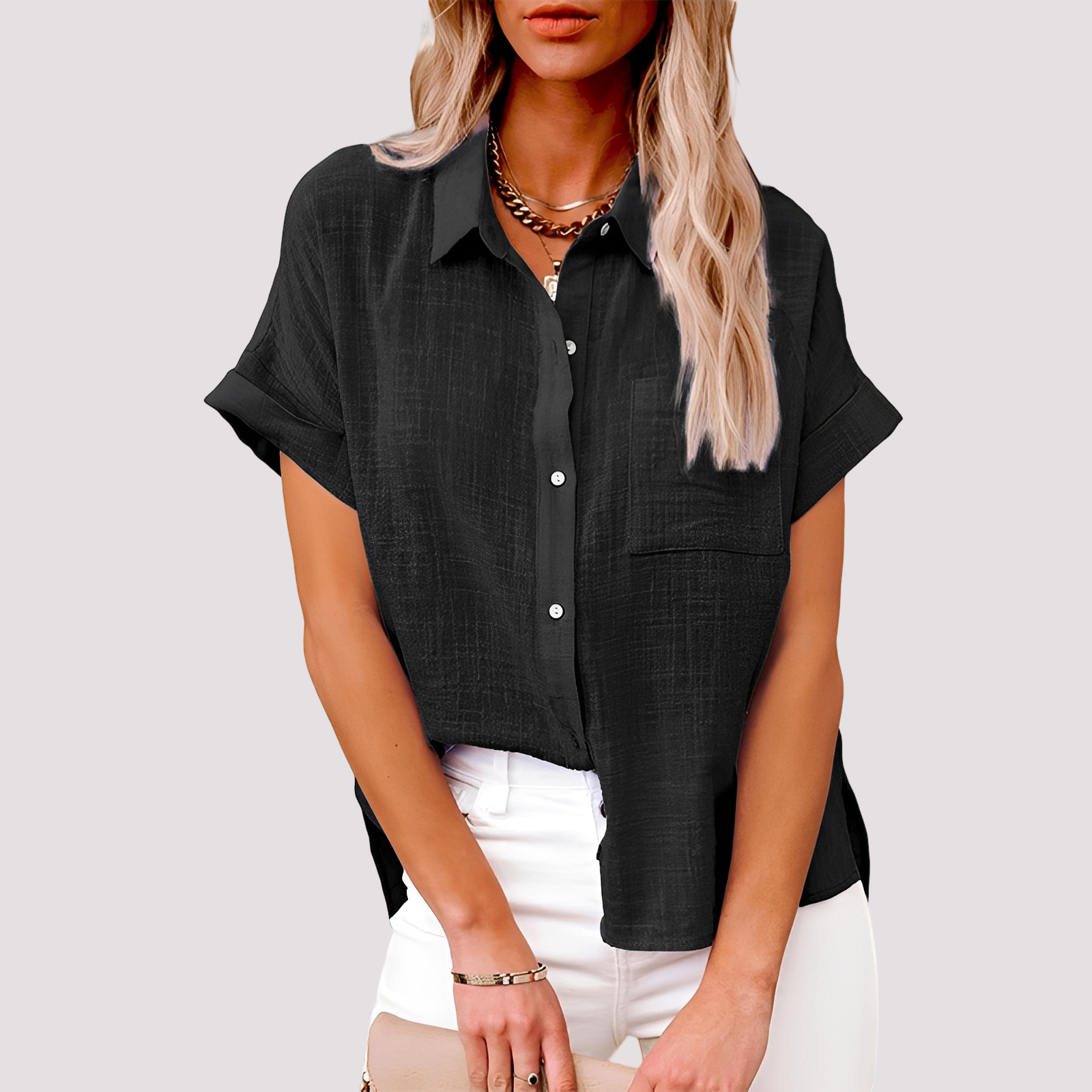 Josie - Blouse à manches courtes ample avec poche pour femmes
