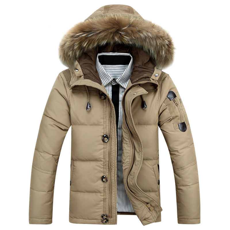 Eddie - Modern men's coat with hood trimmed with fur