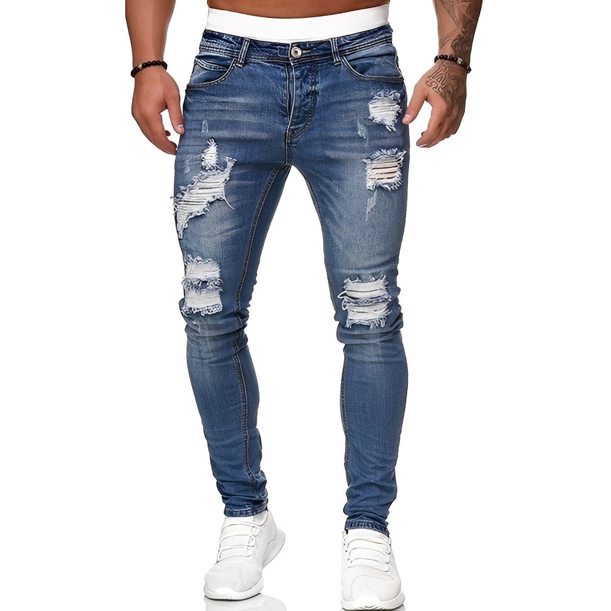 Annie - Jean skinny pour hommes avec déchirures, style décontracté
