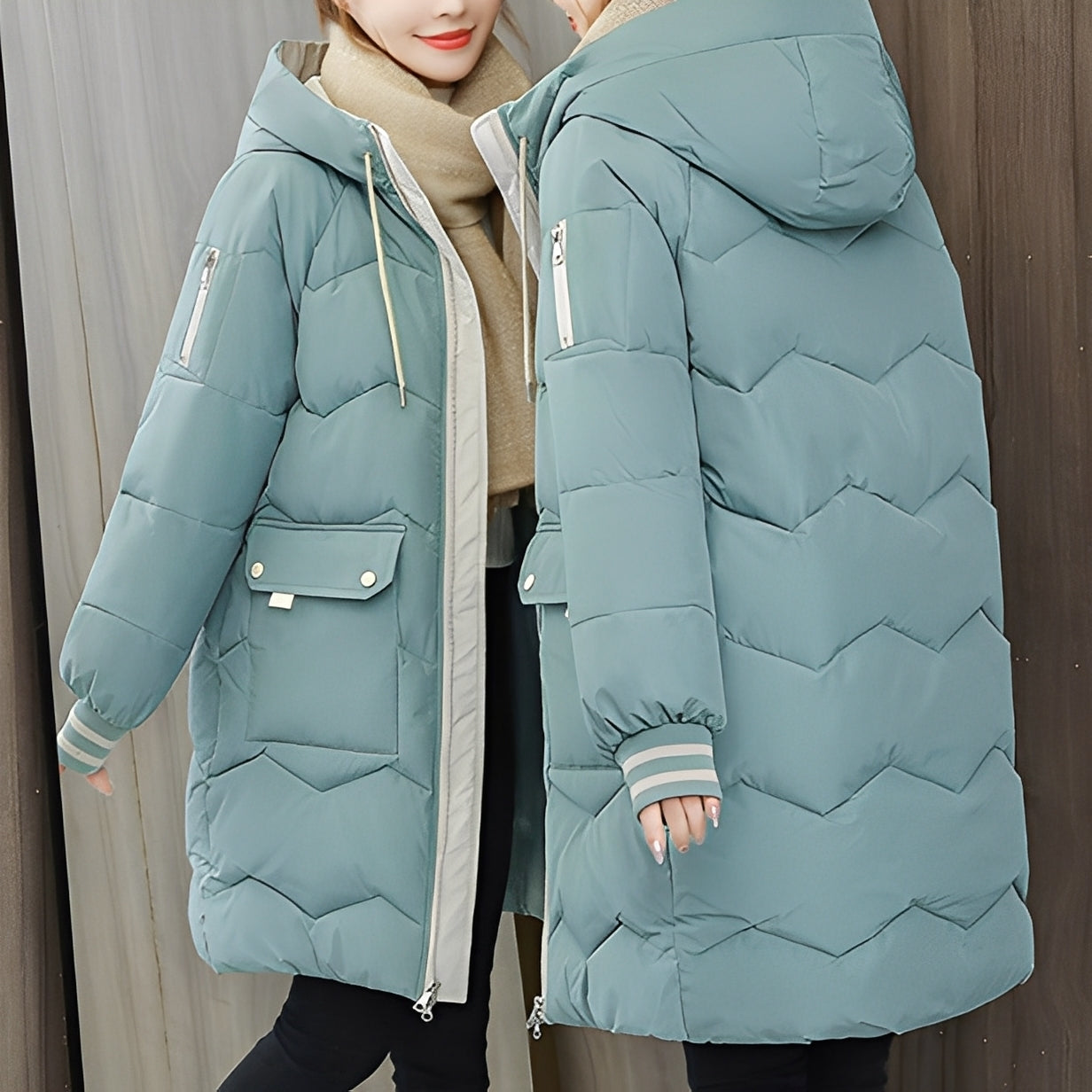 Catherine - Trendy long padded coat with hood for women