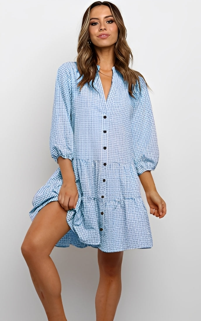 Nicole - Élégante robe fluide à carreaux pour femmes