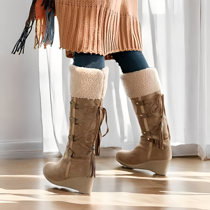 Maria - Chaussures chic avec talons compensés et intérieur en fourrure pour femmes