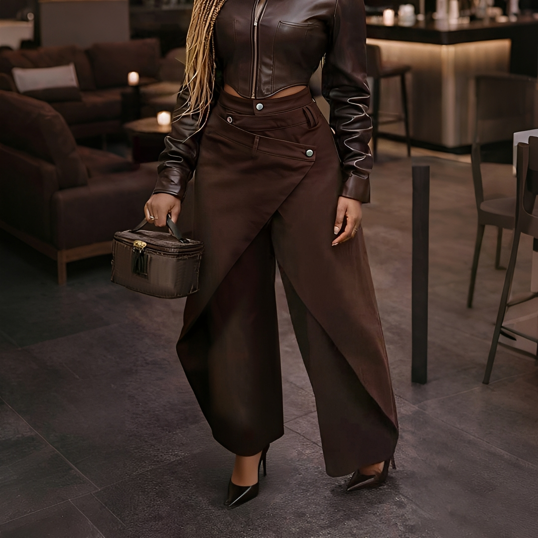 Cheska - Pantalon Élégant à Devant Croisé