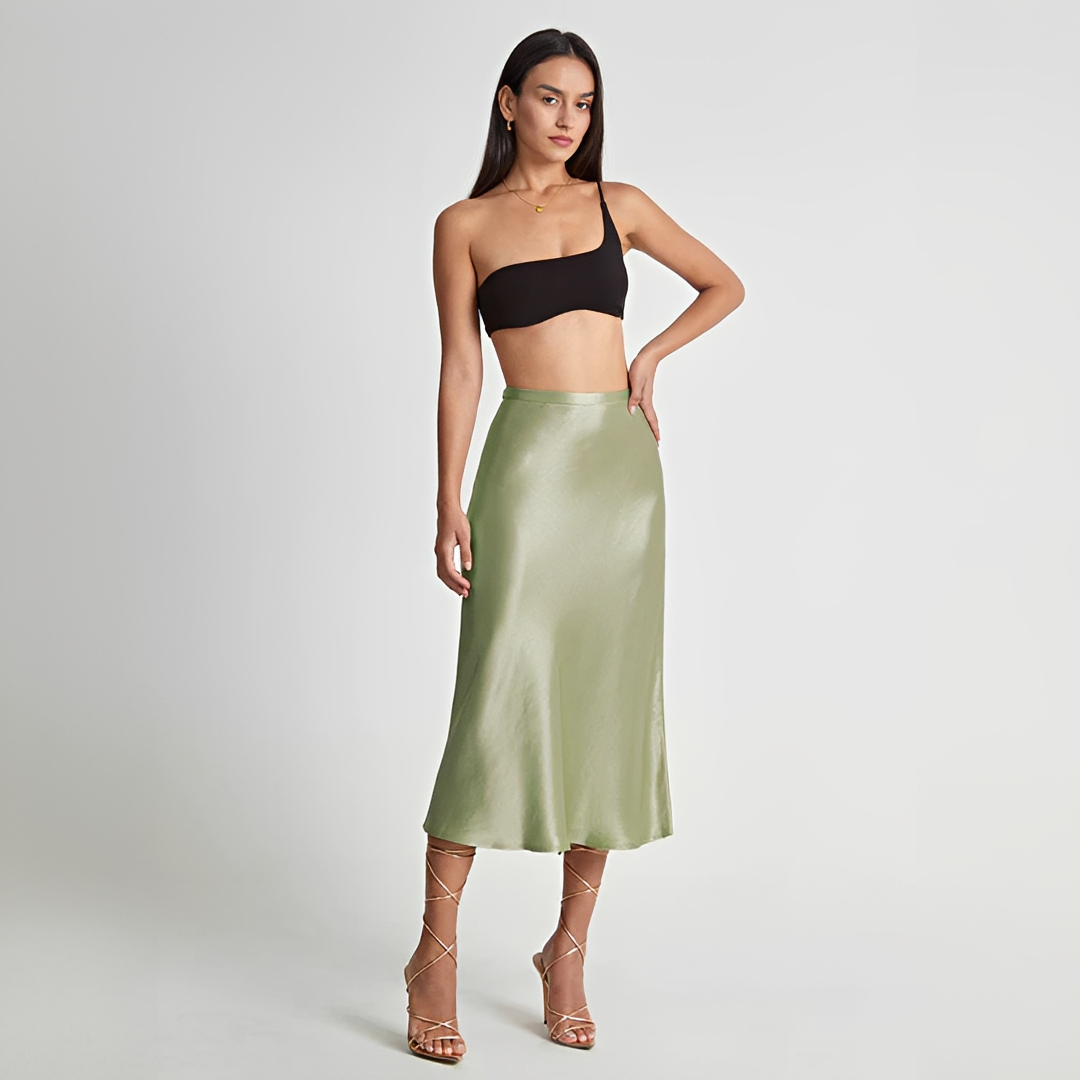 Emilia - Jupe midi fluide taille haute