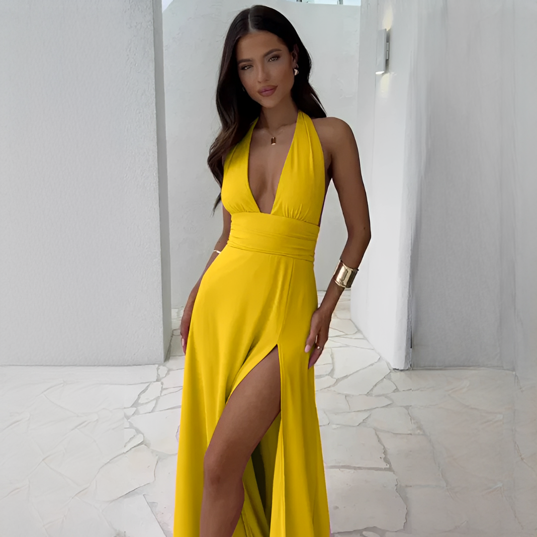 Fiona - Robe élégante à col en V avec fente pour femme