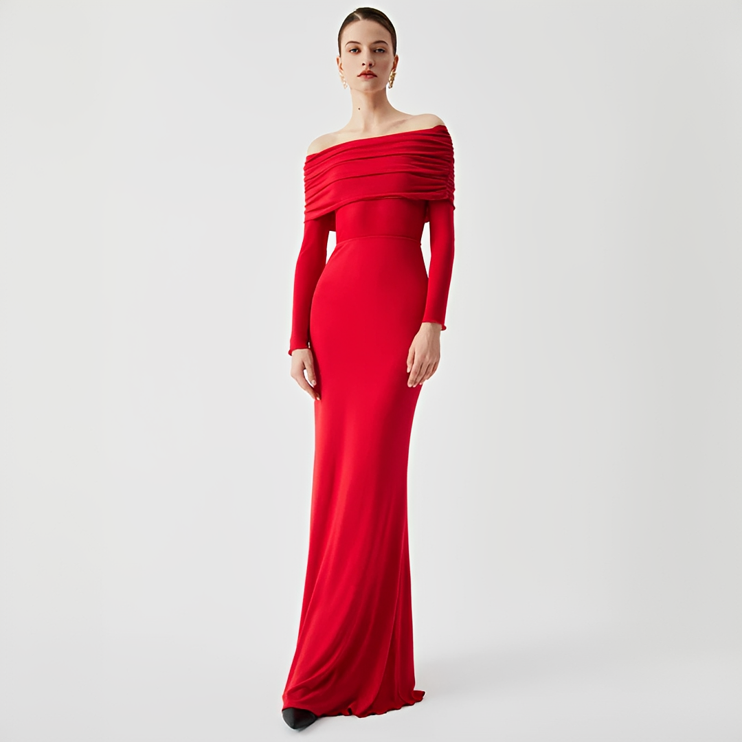 Ermanda - Élégante robe longue épaule nue