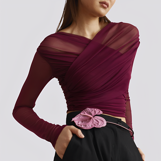 Meghan - Elegant gathered blouse with long sleeves for women