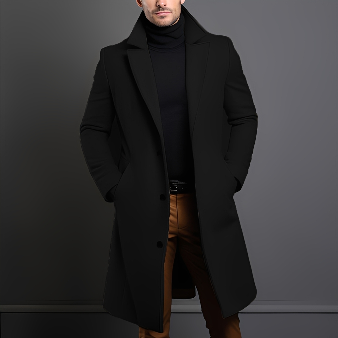 Kévin - Manteau long classique à revers pour homme