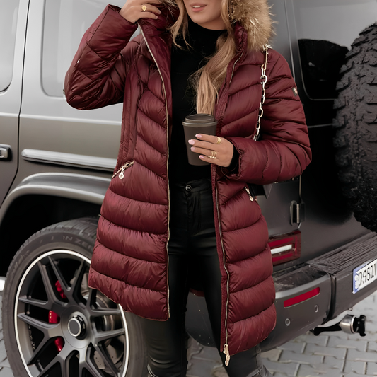 Caroline - Manteau chic avec col en fourrure pour femmes